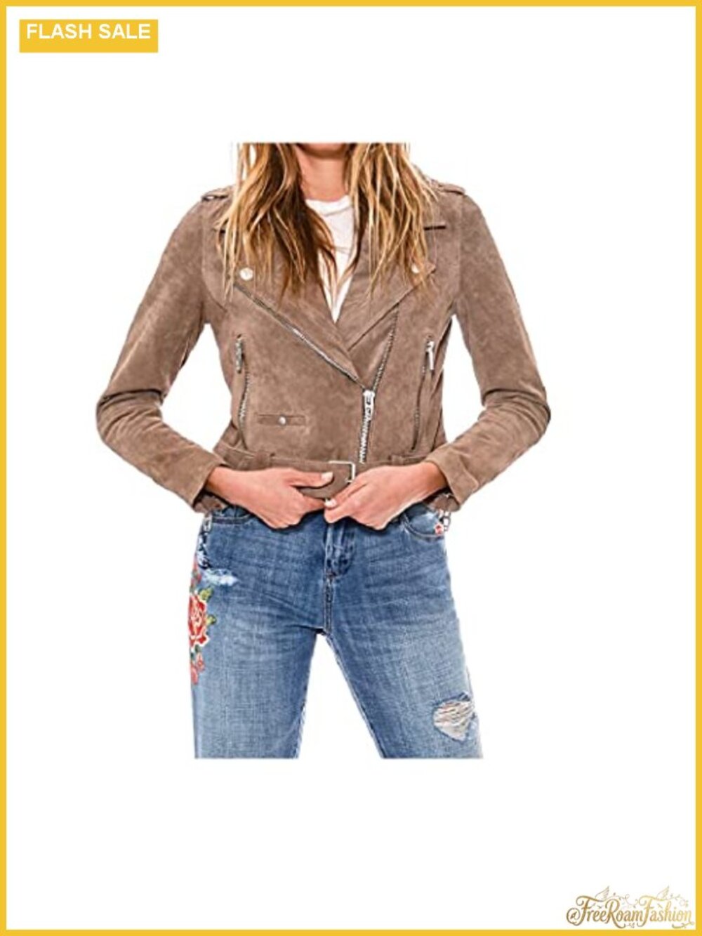 Suede Moto Jacket Asymmetrical Zip Cropped Aviator Coat